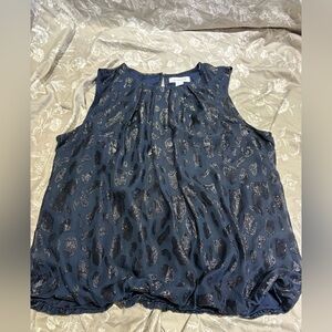 Liz Claiborne navy black animal print textured blouse top XXL
